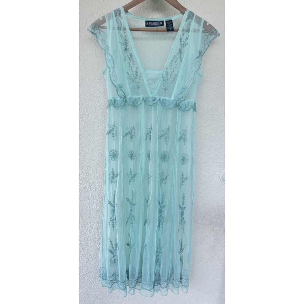 The Pyramid Collection Embroidered Beaded Mesh Dress Empire Waist Fairy Ethereal